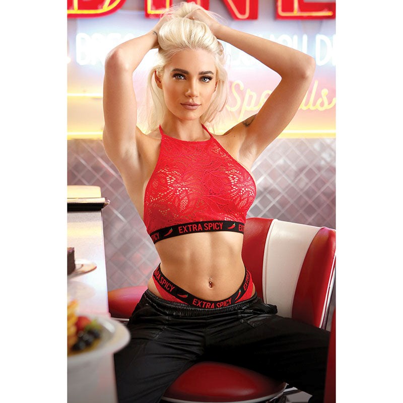 Fantasy Lingerie VIBES EXTRA SPICY Halter Bralette & Panty Red Lingerie Set - - Bras and Bra Sets