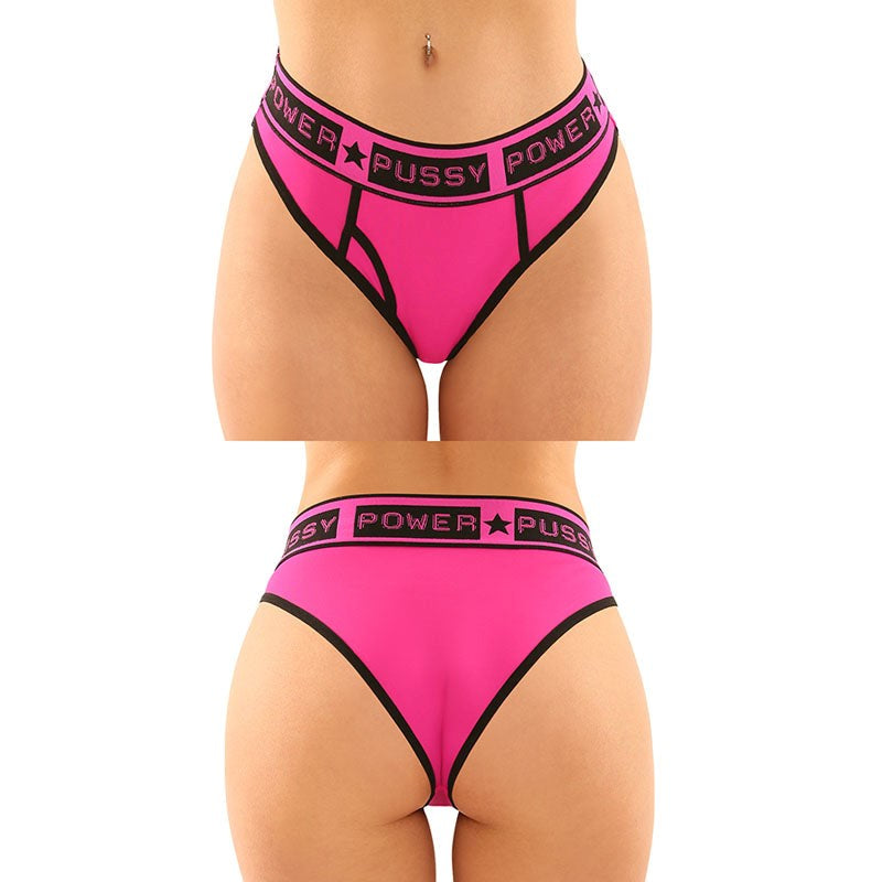 Fantasy Lingerie Vibes Pussy Power Brief & Thong Set Bold Statement Design - - Bras and Bra Sets