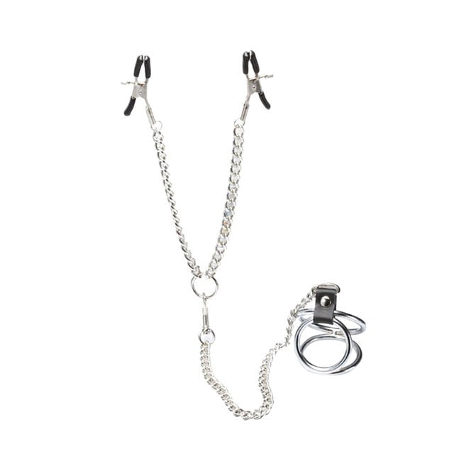 BDStyle Welled Up Nipple Clamps & Cock Ring with Steel Construction - - Breast and Nipple Toys