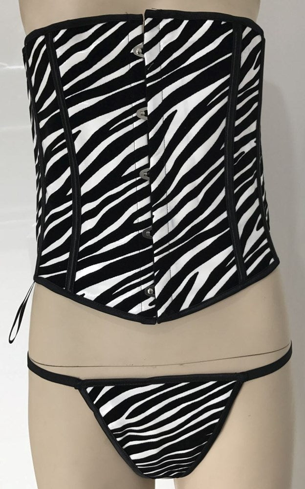 Ella Bidoe Zebra Print Vinyl Corset with G string Zebra Premium Lingerie Set - - Bustiers and Corsets