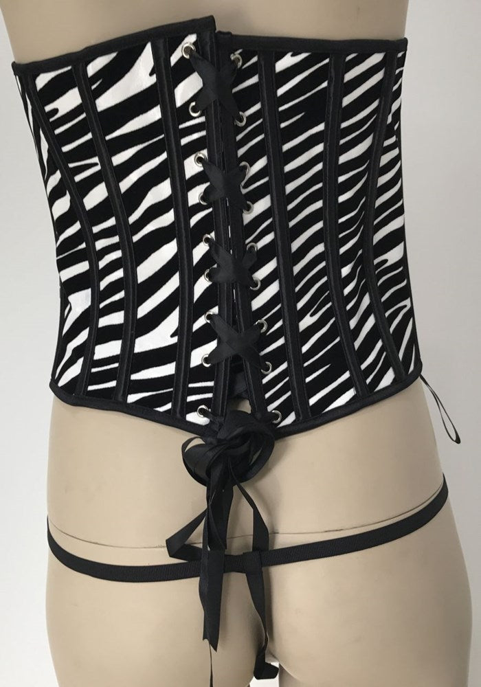Ella Bidoe Zebra Print Vinyl Corset with G string Zebra Premium Lingerie Set - - Bustiers and Corsets