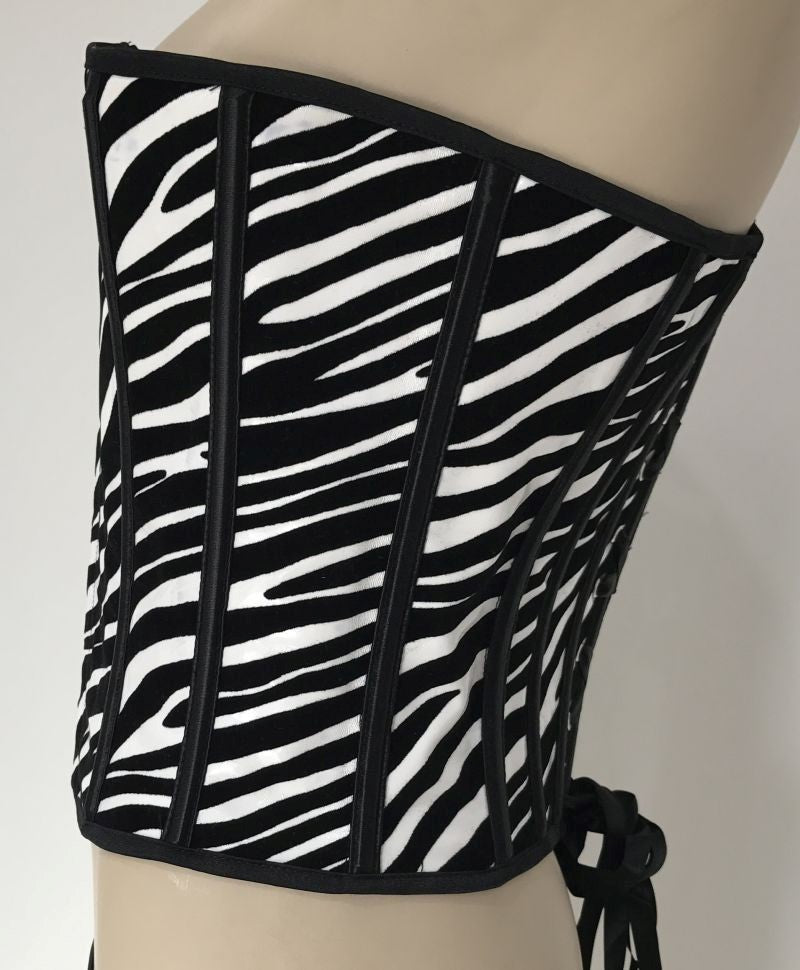 Ella Bidoe Zebra Print Vinyl Corset with G string Zebra Premium Lingerie Set - - Bustiers and Corsets