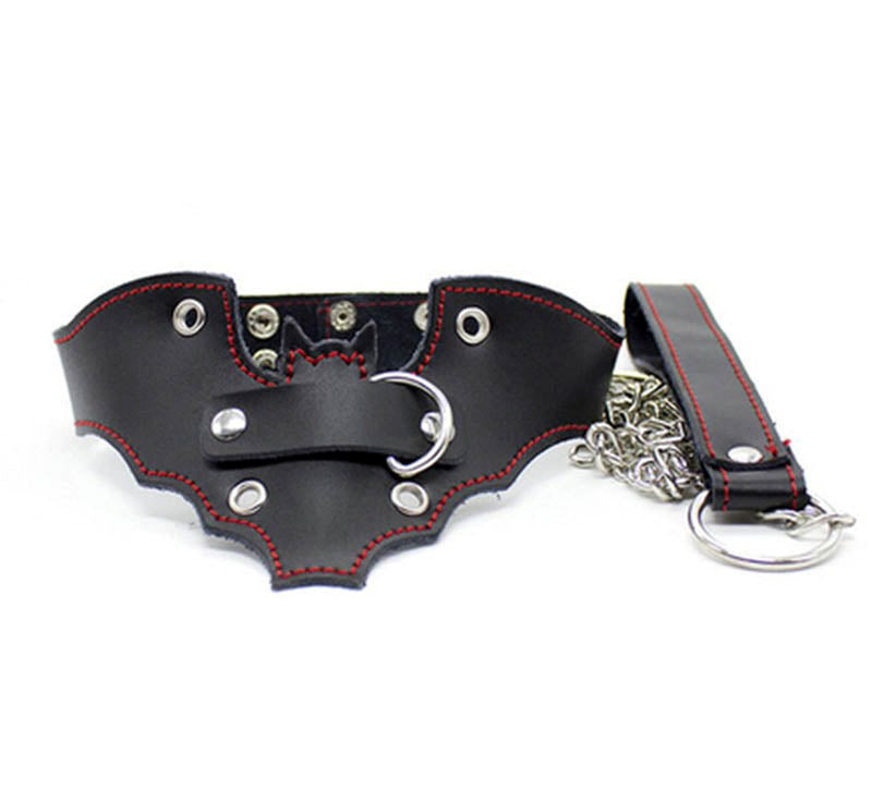 BDStyle Batman Fetish Collar with Lead Premium Black Leather Power Play - - Collars and Leads