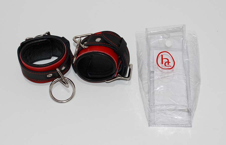Netherworld Restraints Wrist Cuffs Black and Red Leather - - Cuffs and Restraints