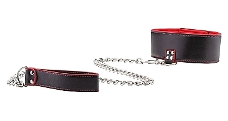 Shots Toys Ouch Reversible Collar with Leash Red BDSM Power Exchange - - Collars and Leads
