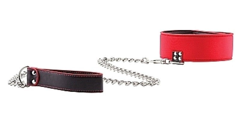 Shots Toys Ouch Reversible Collar with Leash Red BDSM Power Exchange - - Collars and Leads