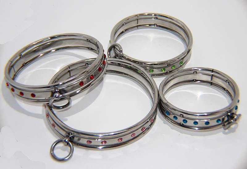 Steel Jeweled Small Slave Collar Aquamarine - - Collars and Leads