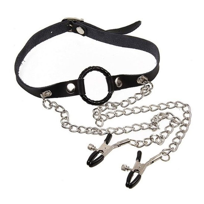 BDStyle O Ring Gag with Nipple Clamps Light Dual Bondage Restraint - Bondage Gags and Bits