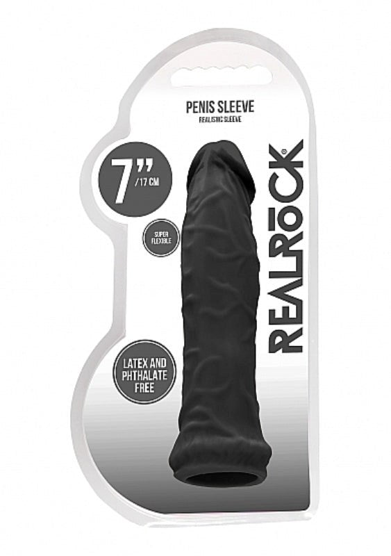 Shots Toys Realrock Skin Penis Sleeve 6 Inch Realistic TPE Extension - - Penis Sleeves and Extenders