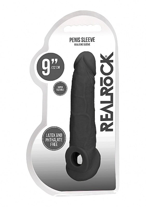 Shots Toys Realrock Skin Penis Sleeve 9 Inch Realistic Enhancement - - Penis Sleeves and Extenders