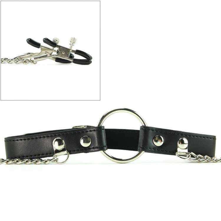 XR Brands Seize O Ring Gag With Nipple Clamps BDSM Bondage Set - - Bondage Gags and Bits