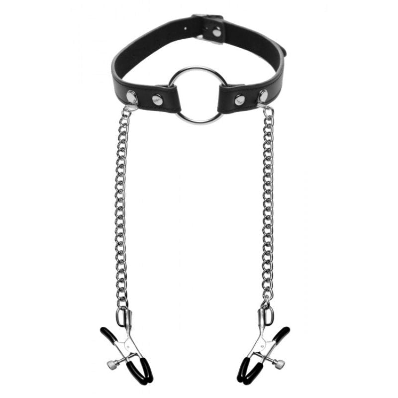 XR Brands Seize O Ring Gag With Nipple Clamps BDSM Bondage Set - - Bondage Gags and Bits