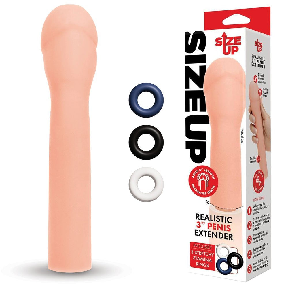Xgen Products Size Up Mens Realistic Penis Extender Sleeve with Stamina Rings - - Penis Sleeves and Extenders