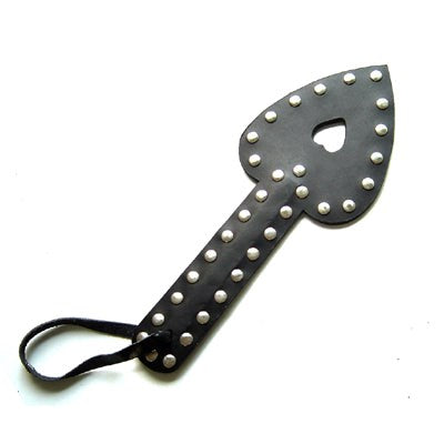 Hells Couture Uberkinky Heart Shaped Leather Paddle with Studs - - Paddles And Slappers