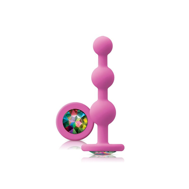 NS Novelties Glams Ripple Rainbow Gem Butt Plug Pink with Rainbow Gem Base - - Butt Plugs