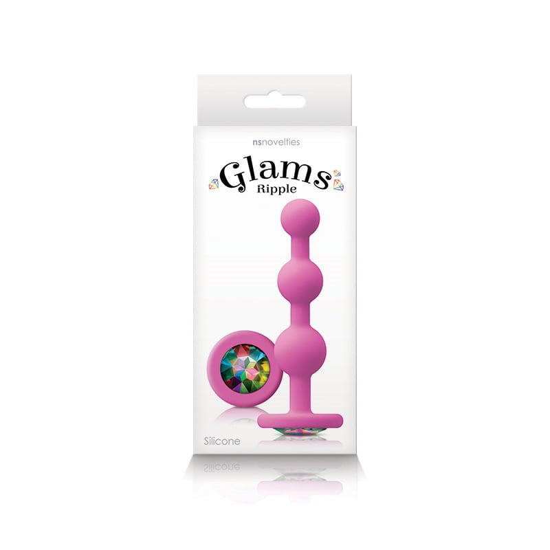 NS Novelties Glams Ripple Rainbow Gem Butt Plug Pink with Rainbow Gem Base - - Butt Plugs