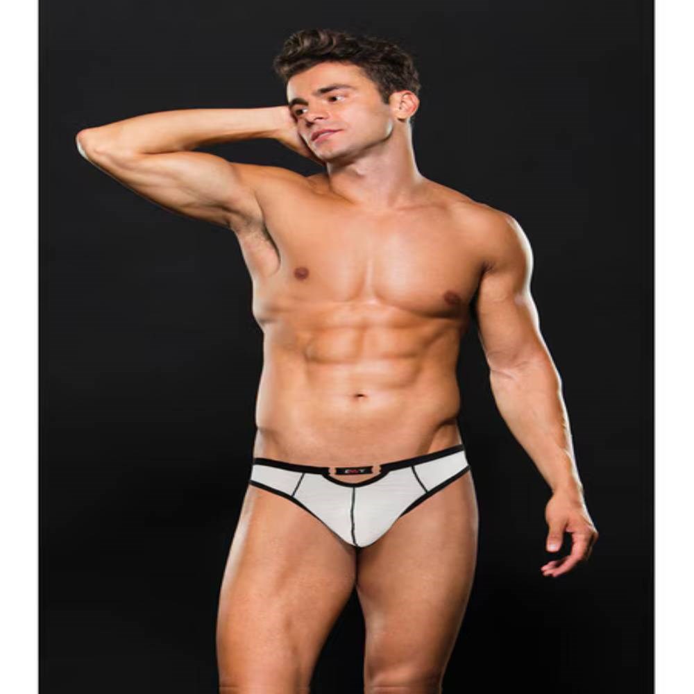 Envy Menswear Express Yourself Mens Thong White with Peephole Design - - Mens Briefs And Boxers