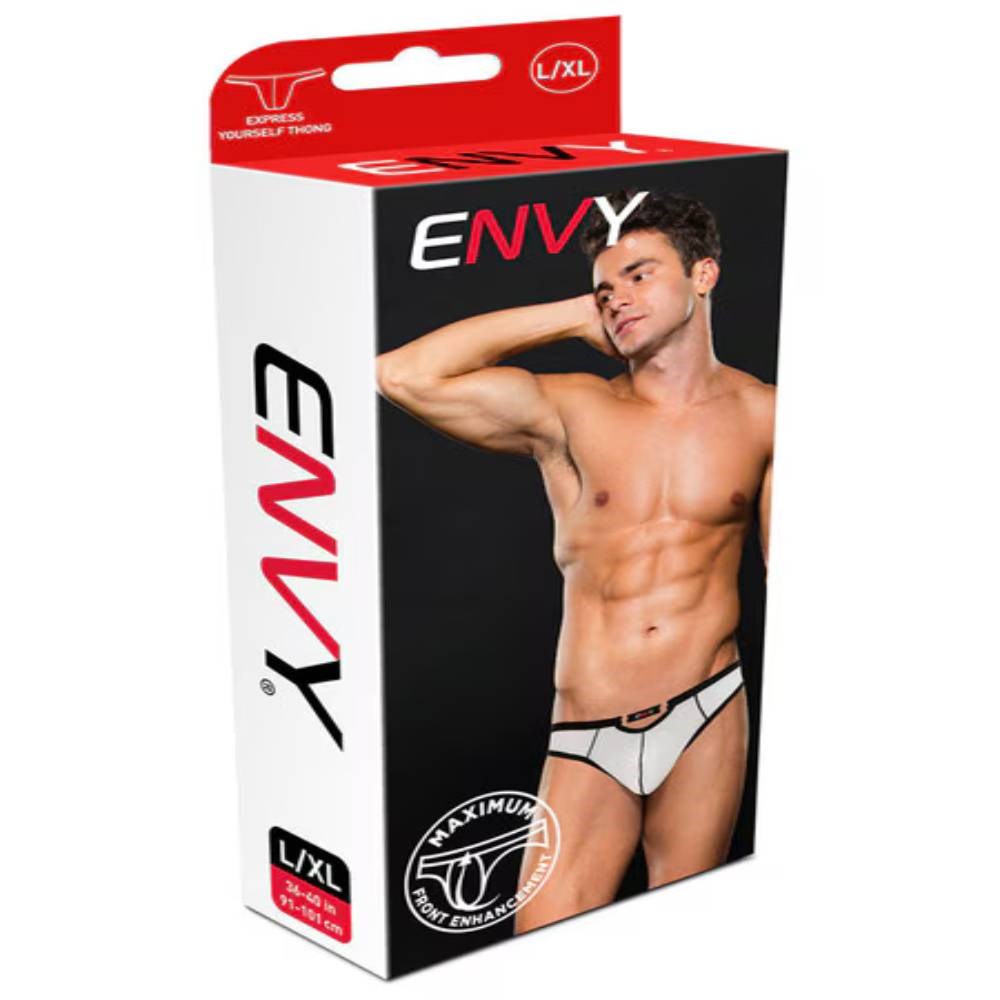 Envy Menswear Express Yourself Mens Thong White with Peephole Design - - Mens Briefs And Boxers