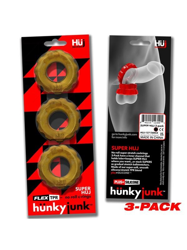 Hunkyjunk Super Huj 3 Pack Cock Rings Bronze Metallic Max Stretch Design - - Cock Ring Sets