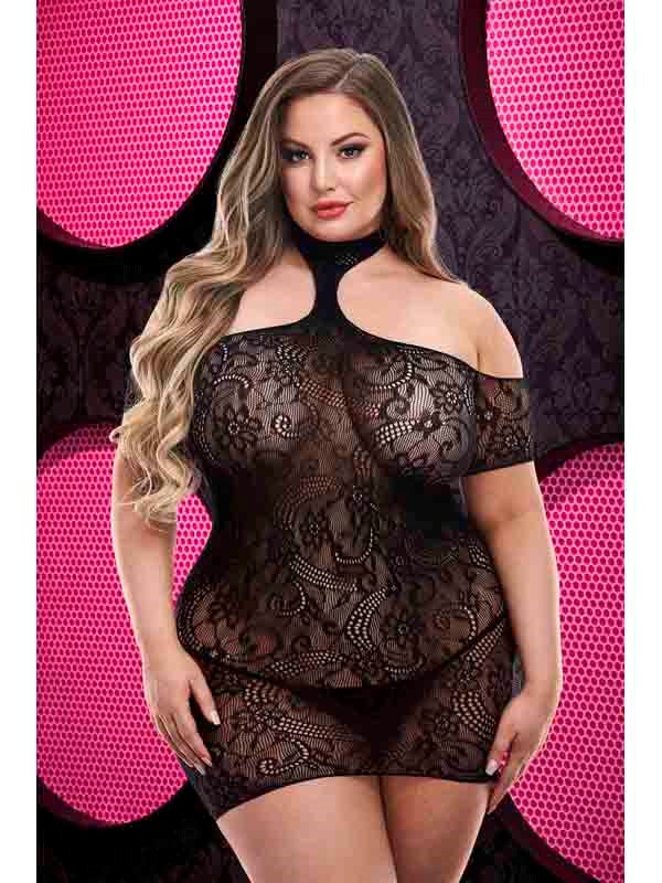 Xgen Products Lapdance Lingerie Cut Out Lace Mini Dress Black XL ENV Seductive - - Body Stockings