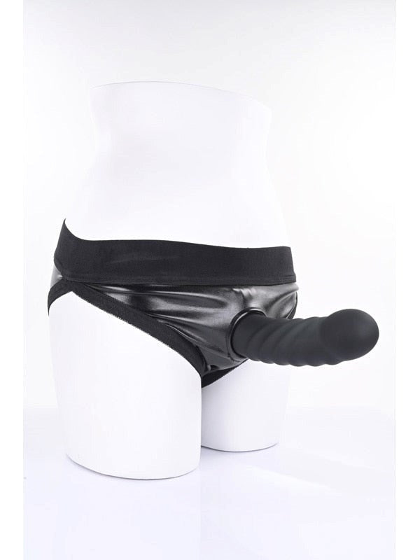 Sportsheets Merge Banx Ribbed Hollow Dildo Black 8 Inch Body Safe - - Realistic Dildos