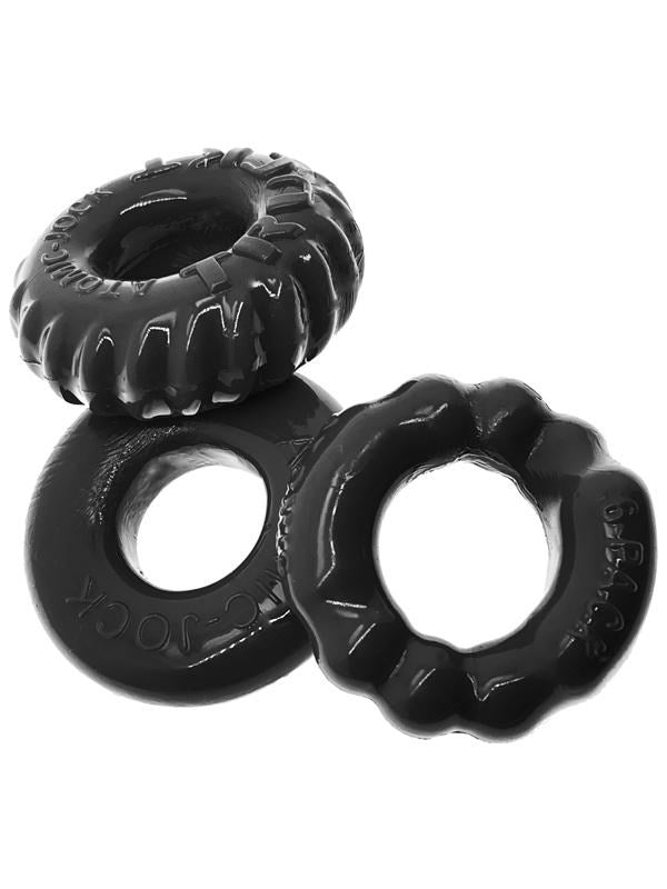 Oxballs BONEMAKER Boner Cock Ring Kit Black 3 Pack FlexTPR Material - - Cock Ring Sets