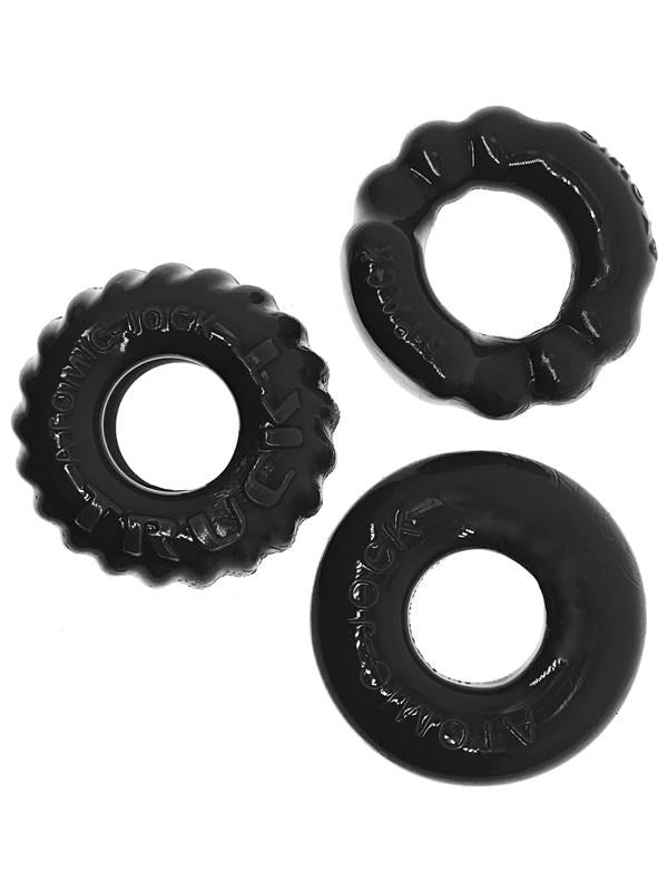 Oxballs BONEMAKER Boner Cock Ring Kit Black 3 Pack FlexTPR Material - - Cock Ring Sets