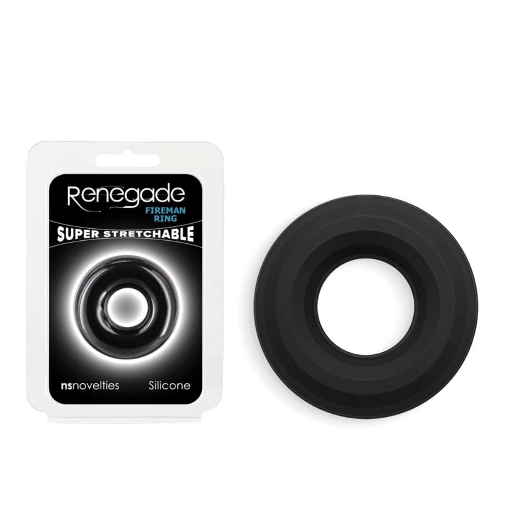NS Novelties Renegade Fireman Stretchy Cock Ring Black Ultra Soft Silicone - - Stretchy Cock Rings