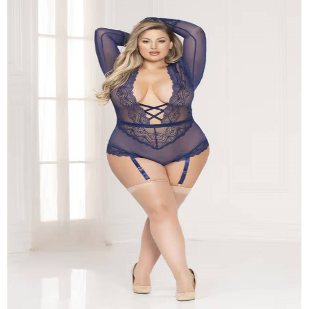 Seven til Midnight Secret Affair Women Teddy Navy with Plunging Neckline - - Teddies and Bodysuits