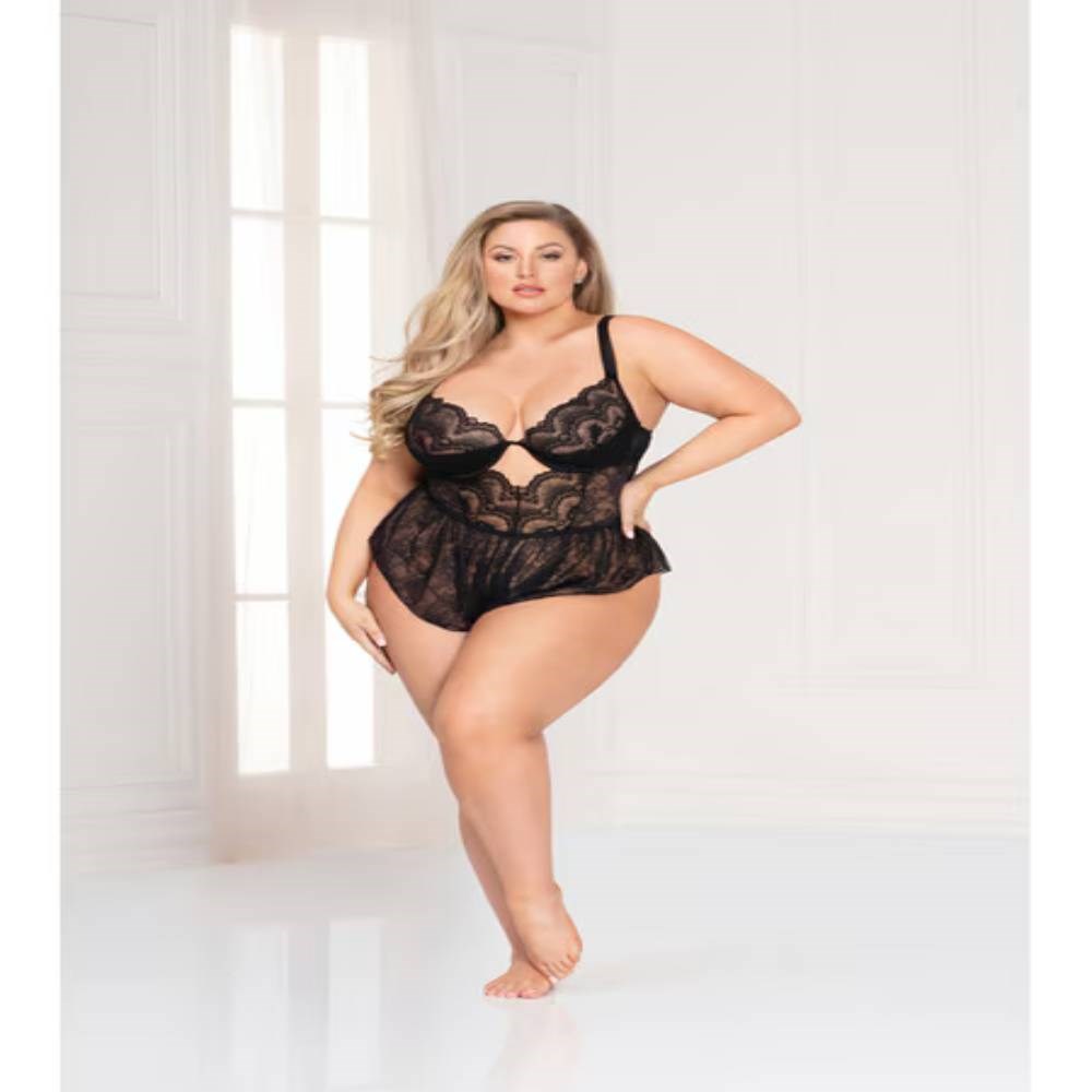 Seven til Midnight Women Radiance Romper Black Floral Lace Lingerie - - Teddies and Bodysuits