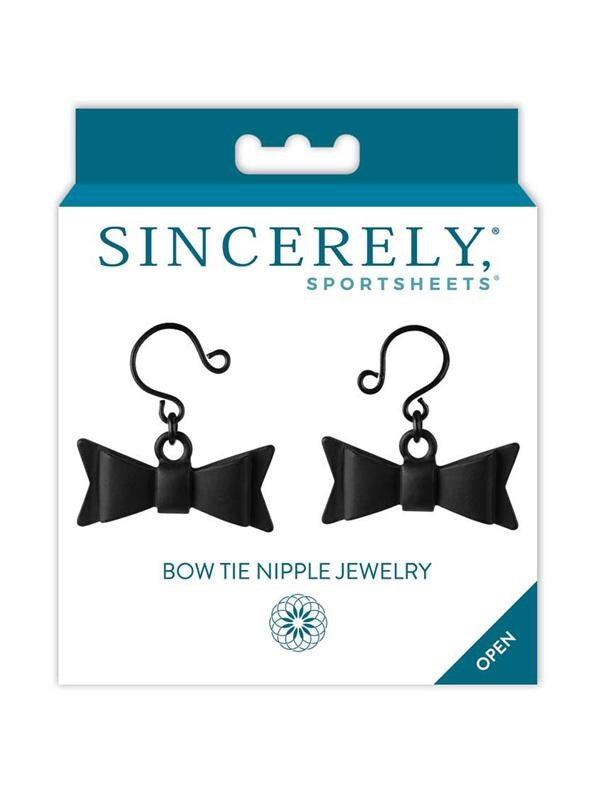 Sportsheets Sincerely Bow Tie Adjustable No Pierce Nipple Jewelry Black - - Breast and Nipple Toys