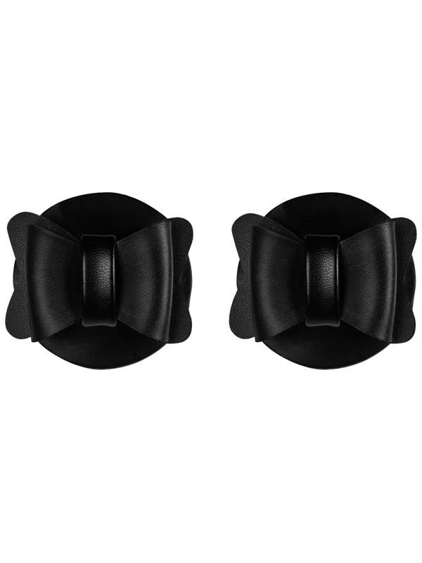 Sportsheets Sincerely Bow Tie Reusable Vegan Leather Pasties Black Nipple Cover - - Breast and Nipple Toys
