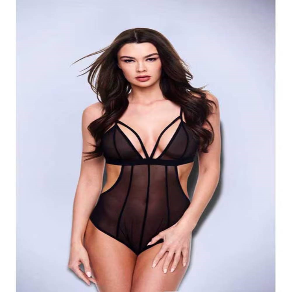 Baci Lingerie Sexy Crotchless Mesh Womens Teddy Black Premium Sheer - - Teddies and Bodysuits