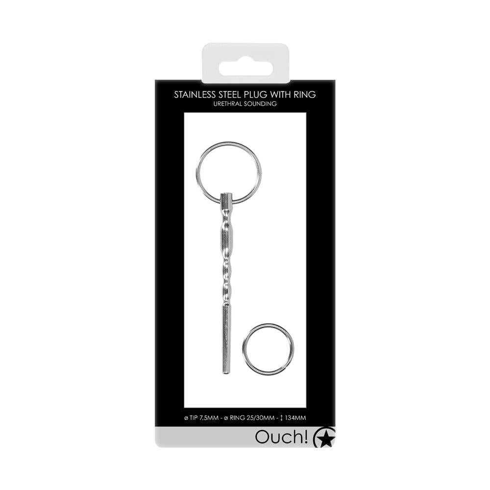 Shots Stainless Steel Urethral Penis Plug With Ring 8mm - - Urethral Sounds