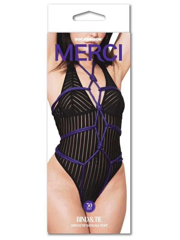 Doc Johnson Kink Merci Bind and Tie 6mm Bondage Rope 30 Feet Violet Hemp Rope - - Cuffs and Restraints