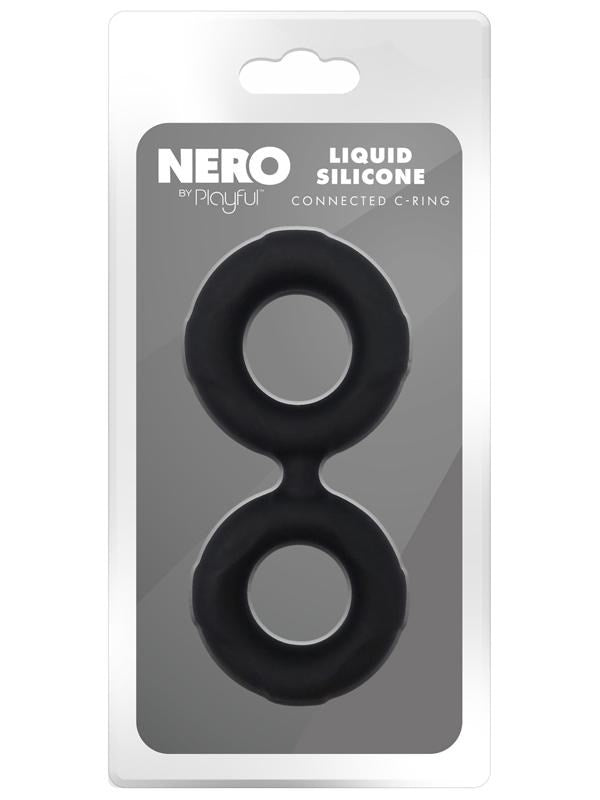 Evolved Playful Nero Liquid Silicone Connected Cock Ring Super Stretch - - Silicone Cock Rings