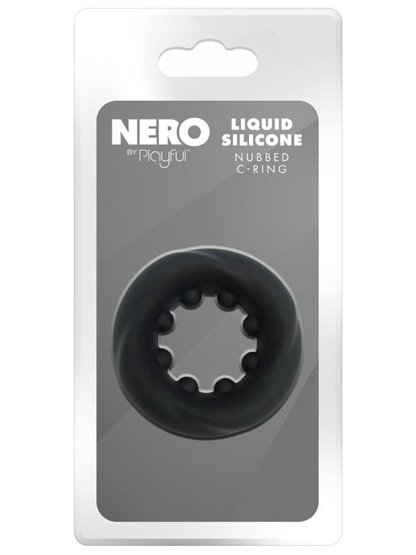 Evolved Playful Nero Liquid Silicone Nubbed Cock Ring for Enhanced Erection - - Silicone Cock Rings