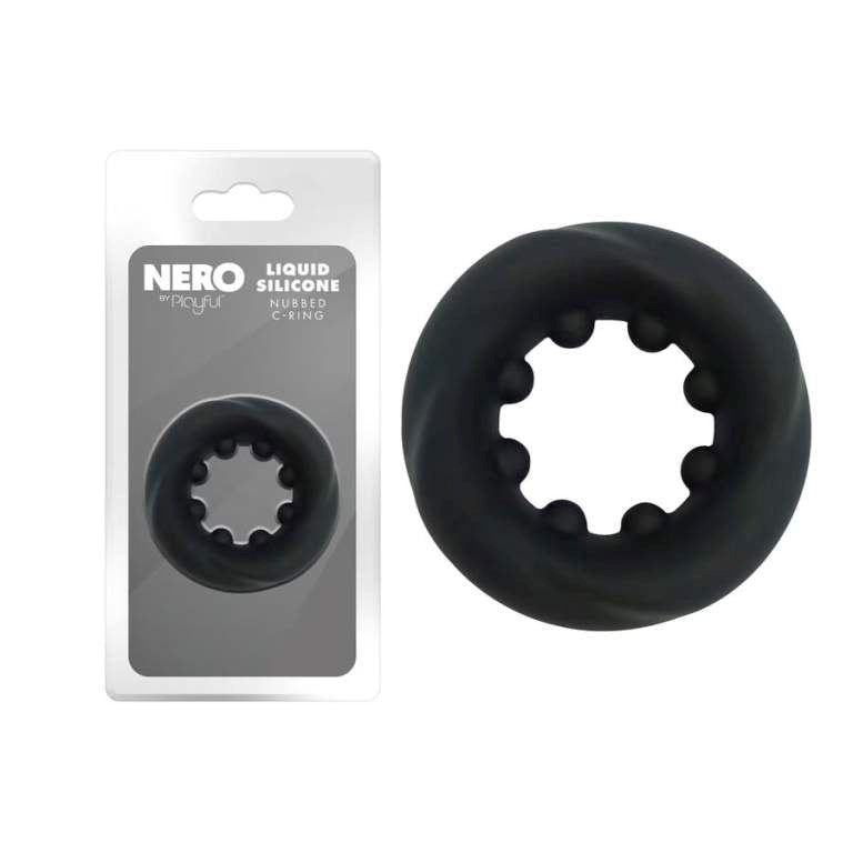 Evolved Playful Nero Liquid Silicone Nubbed Cock Ring for Enhanced Erection - - Silicone Cock Rings