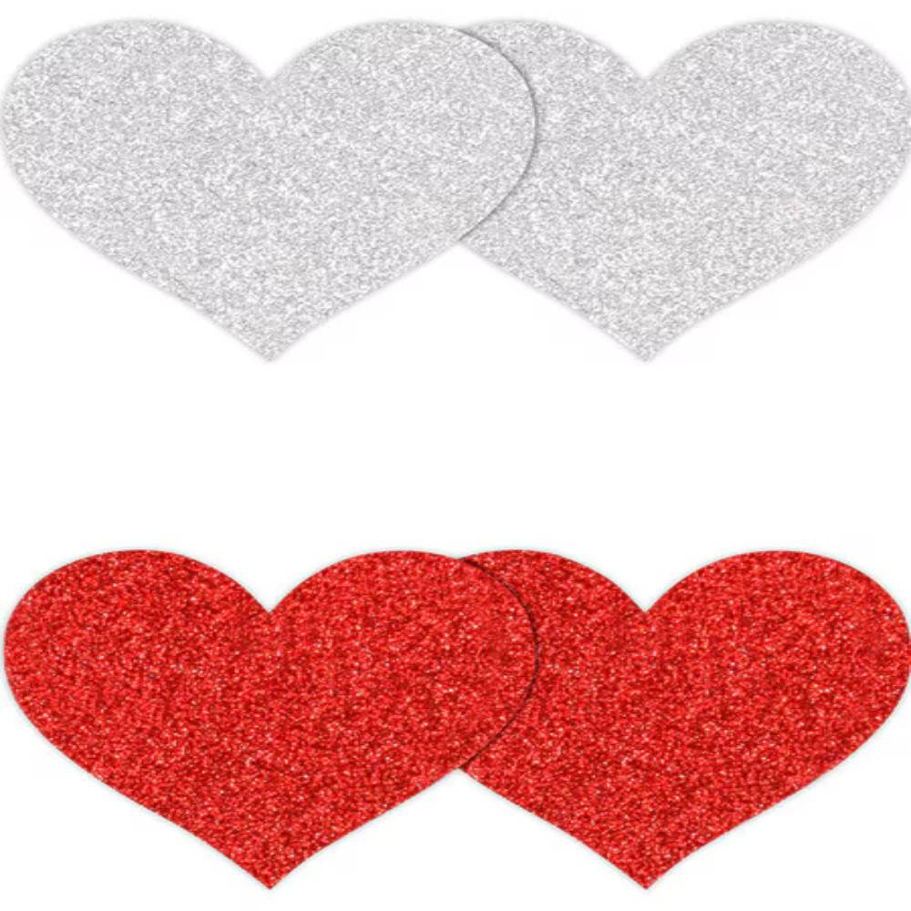 NS Novelties Pretty Glitter Hearts Shape Nipple Pasties 2 Pair Romantic Coverage - - Breast and Nipple Toys
