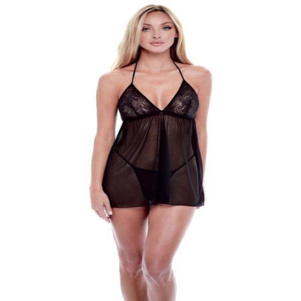 Baci Lingerie Eco Lace And Mesh Chemise Black Eco Friendly Intimate Wear - - Babydolls and Chemises