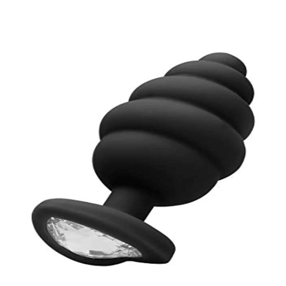 Shots Toys Large Ribbed Diamond Heart Shape Anal Plug 8 cm with Textured Design - - Butt Plugs