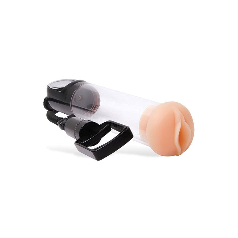 Adam & Eve Adams Promax Clear Penis Pump with Masturbator Sleeve - - Masturbators and Strokers