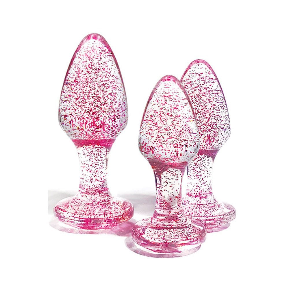 Adam & Eve Glitter Gem 3 Piece Butt Plug Set Pink Progressive Sizes - - Butt Plugs