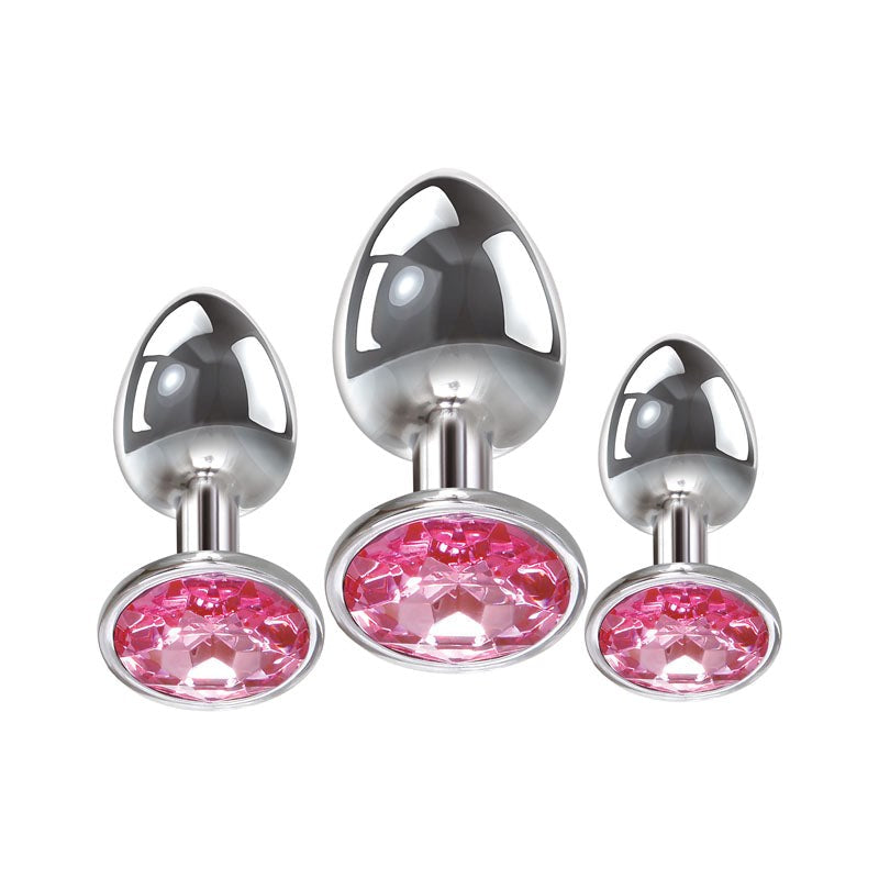 Adam & Eve Pink Gem 3 Sizes Metallic Anal Plug Set Progressive Anal Training - - Butt Plugs