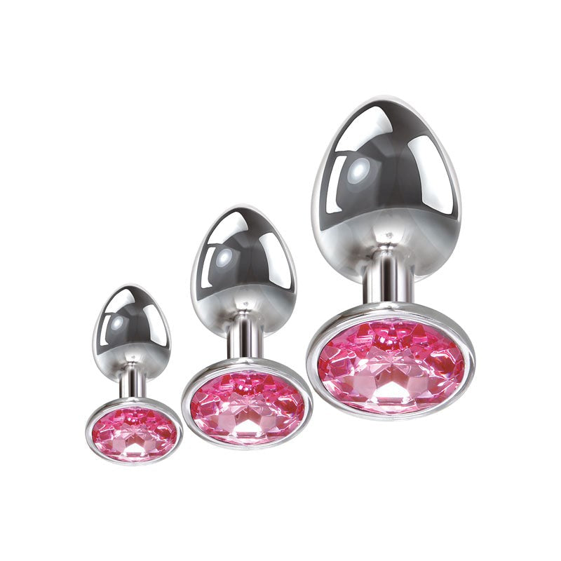Adam & Eve Pink Gem 3 Sizes Metallic Anal Plug Set Progressive Anal Training - - Butt Plugs