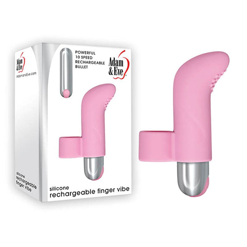 Adam & Eve Silicone USB Rechargeable Finger Vibrator Pink with 10 Patterns - - Finger and Tongue Vibrators