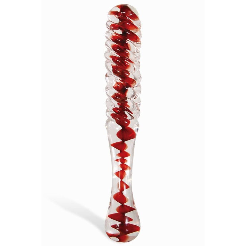 Adam & Eve Sweetheart Swirl Glass Dildo Clear/Red 22 cm - - Glass Sex Toys