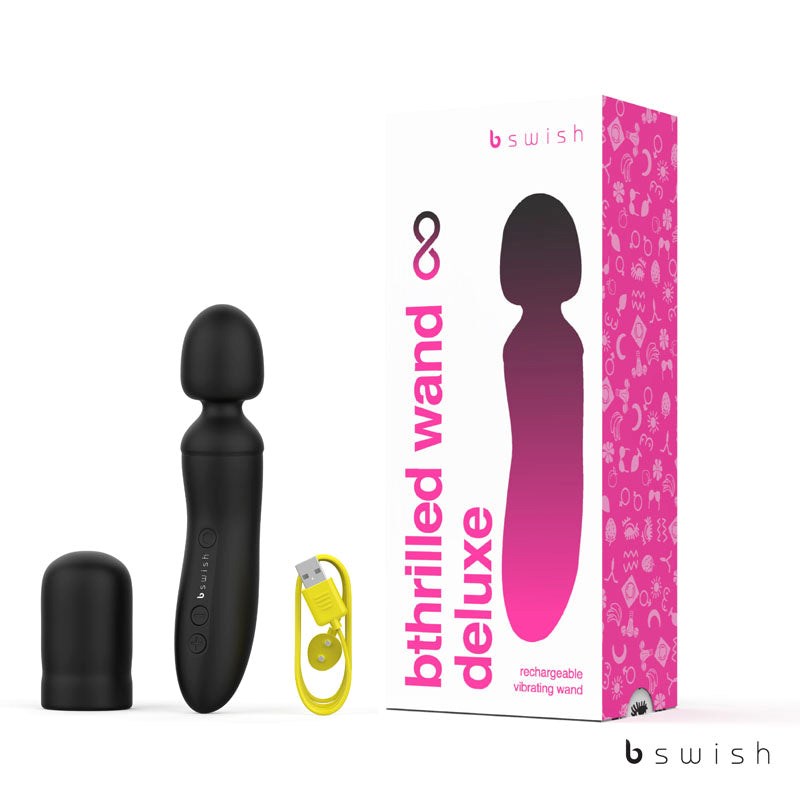 B Swish Bthrilled Premium Noir USB Rechargeable Wand Vibrator Black - - Body Wands