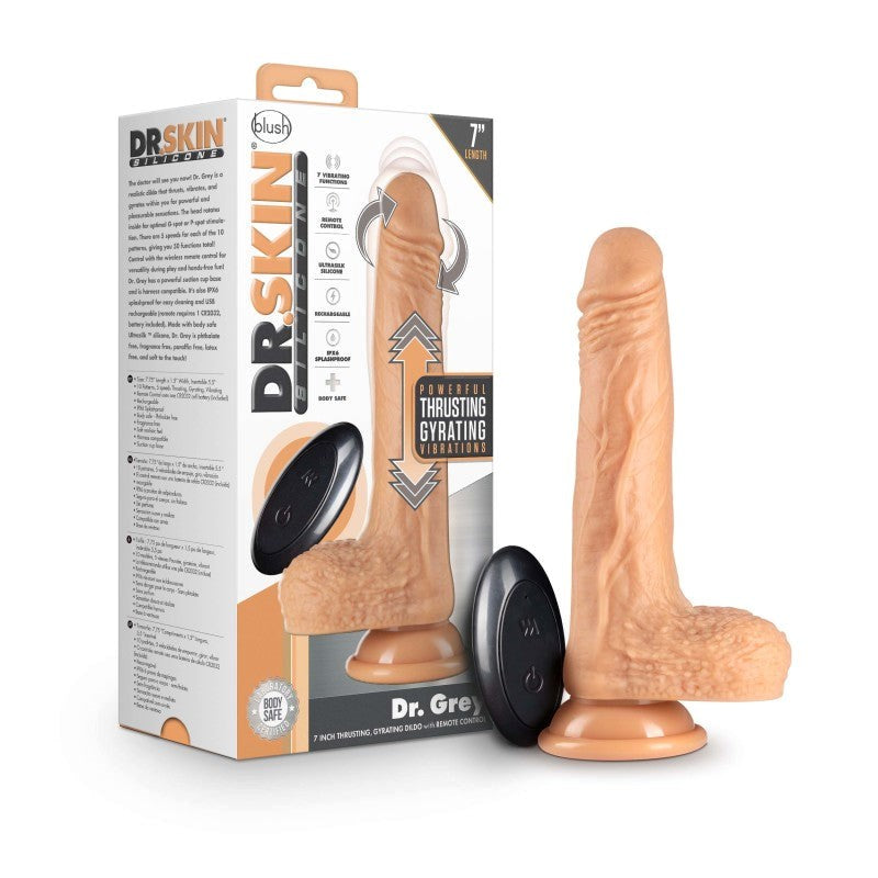 Blush Novelties Dr Skin Silicone Dr. Grey Rechargeable Thrusting Dong Flesh - - Vibrating Dildos
