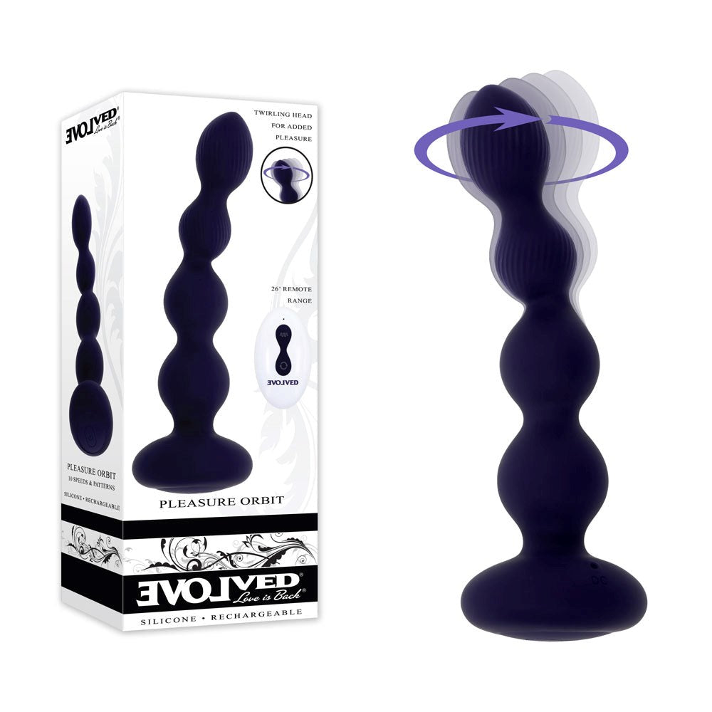 Evolved PLEASURE ORBIT Twirling & Vibrating Anal Beads Remote Control Navy Blue - - Anal Beads and Balls
